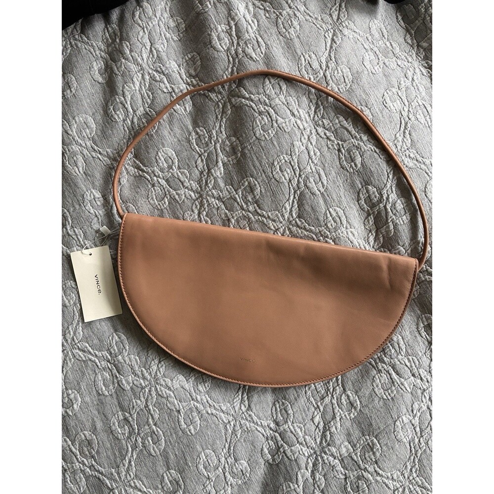 NWT Vince Arca Leather Half-Moon Clutch & Shoulder Bag Purse Tan NEW